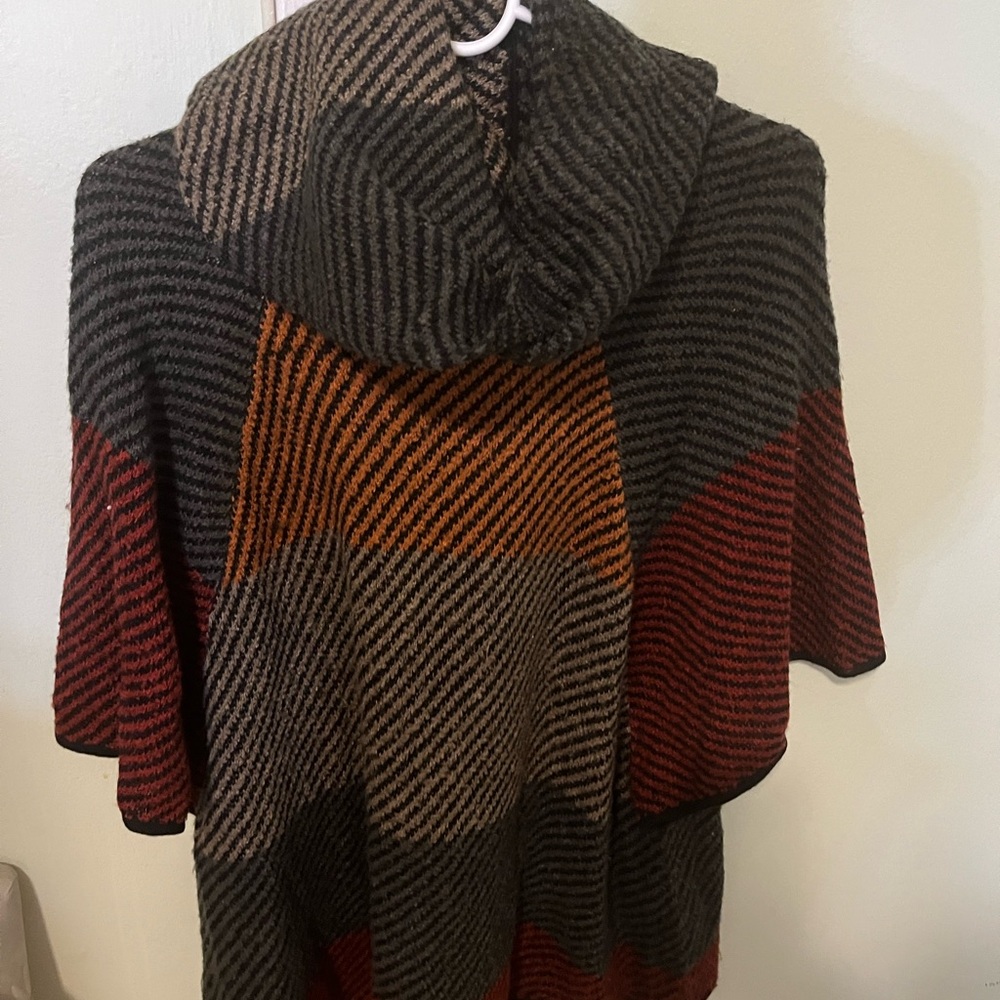 Multicolor Hooded Knit Poncho